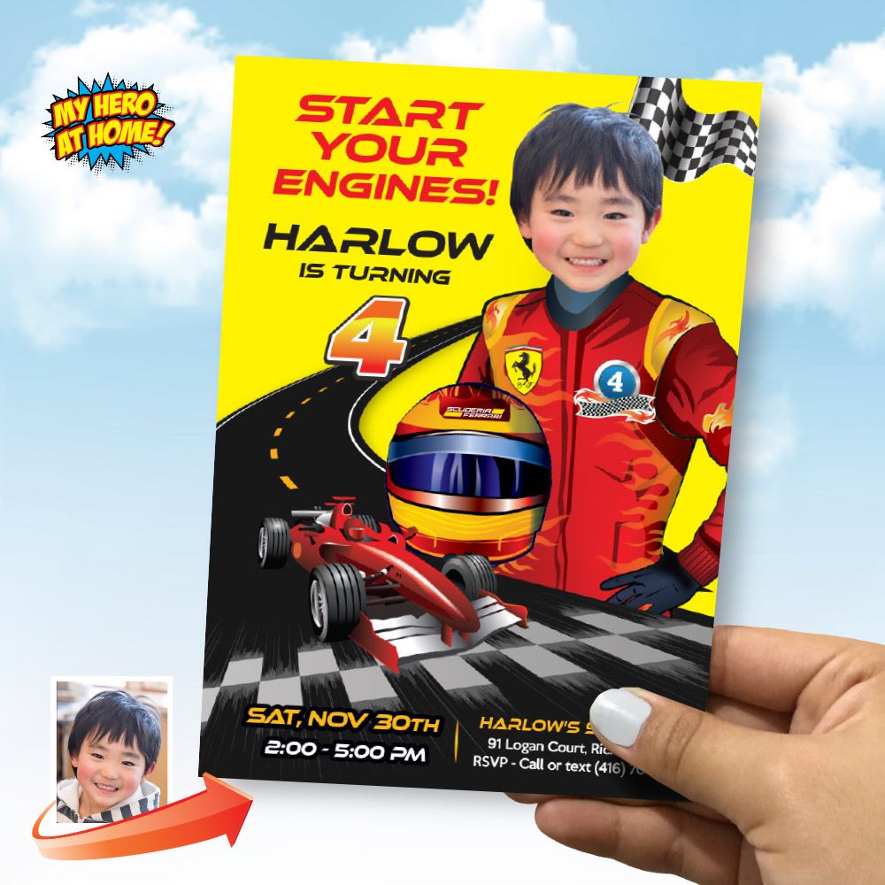 Race Car Ferrari Party Invitation with photo, Formula 1 race car flyer invite, Ferrari birthday template, Ferrari birthday Invite with photo. 2107