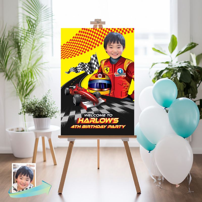 Race Car Ferrari Welcome sign with photo, Ferrari welcome party, Ferrari Birthday Sign, Race Car Party Ferrari Entrance Sign. 2105