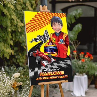 Race Car Ferrari Welcome sign with photo, Ferrari welcome party, Ferrari Birthday Sign, Race Car Party Ferrari Entrance Sign. 2105