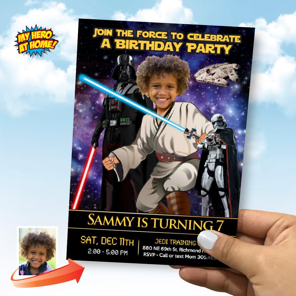 Jedi party Invitation with photo, Star Wars theme Party, Jedi Digital Invite, Jedi party template, Star Wars party template, Jedi evite. 214