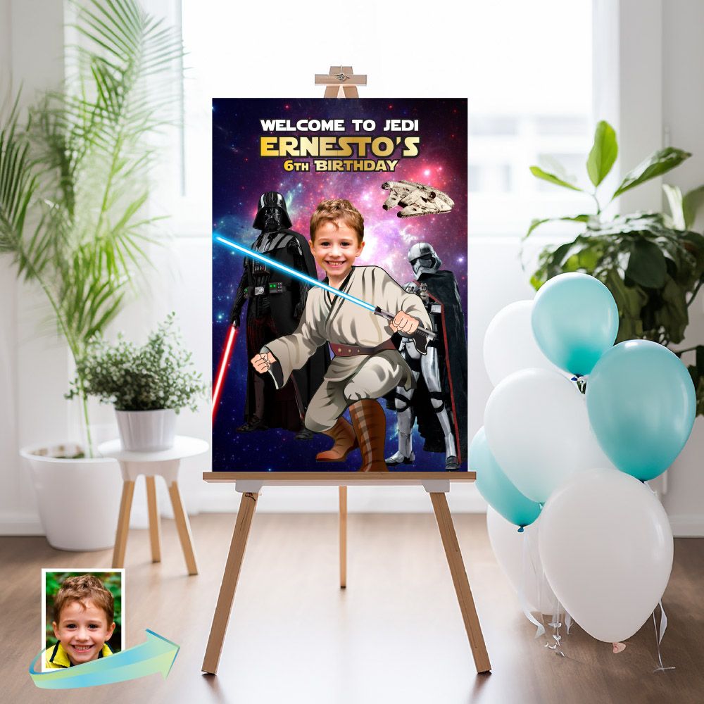 Jedi Welcome sign with photo, Jedi welcome party, Jedi Birthday Sign, Jedi Star Wars Party Entrance Print, Star Wars Welcome Sign. 2124
