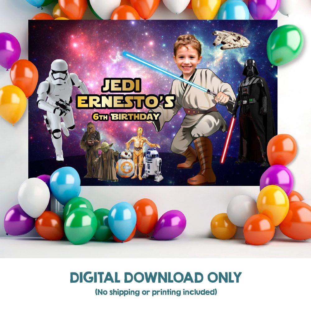 Jedi Banner with photo Custom Jedi Birthday Backdrop Jedi Star Wars Banner May the force Backdrop Star Wars party Backdrop Jedi party. 2128