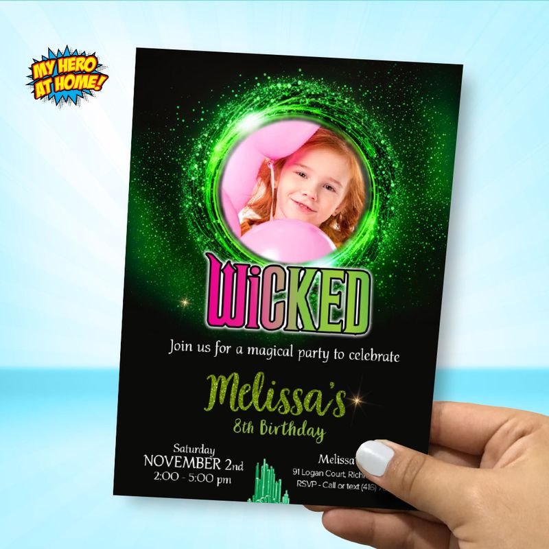 Wicked Birthday Invitation with photo, Wicked Party invitation, Wicked Party template, Wicked digital invitation, Wicked Party flyer. 2129