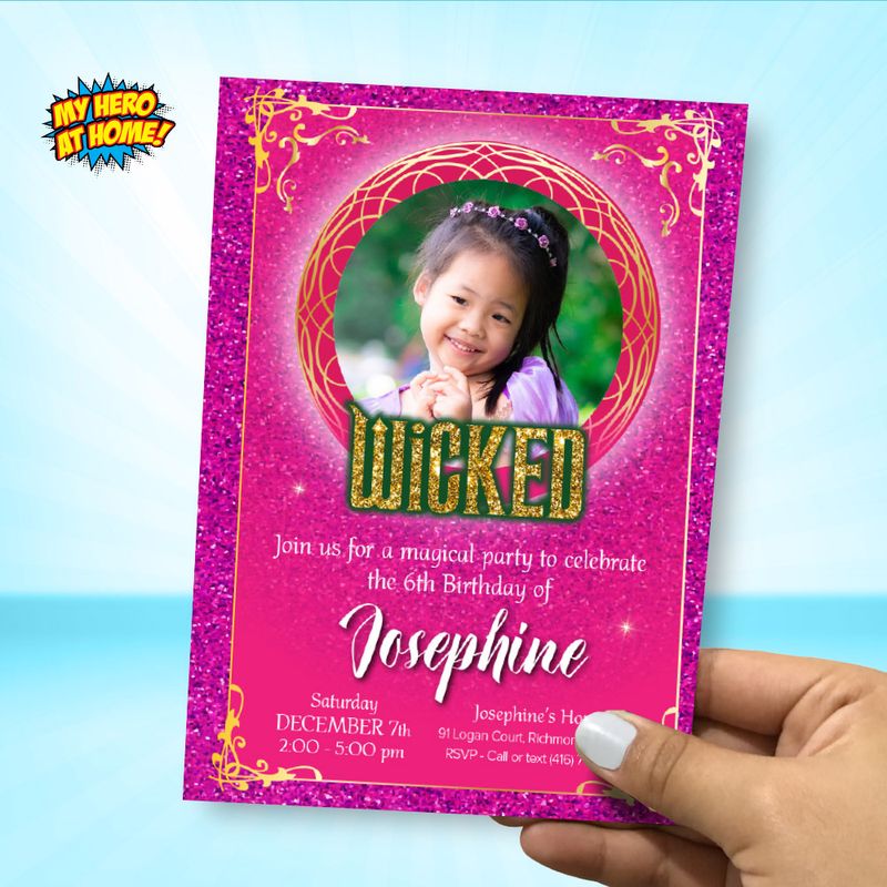 Wicked Princess party invitation, Wicked pink birthday template, Wicked Glinda party invitation, Invitacion Fiesta Pink Wicked, Wicked Pink theme Party. 2132