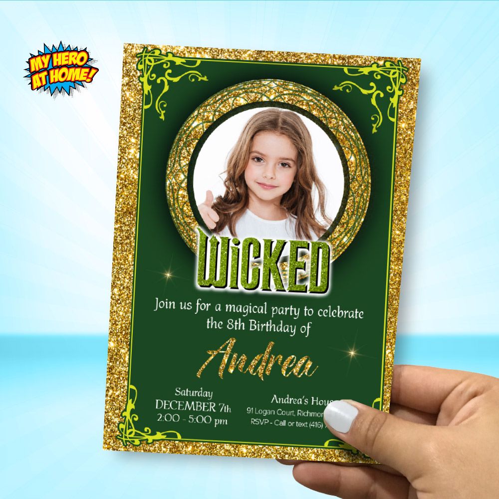 Wicked Green party invitation, Wicked Elphaba birthday template, Wicked invite with photo, Fiesta tema Wicked, Wicked birthday party ideas. 2133