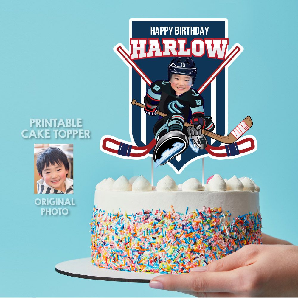 Hockey Cake topper with photo, Hockey printable cake, Hockey cake decor, Hockey party decor, Hockey themed party, Hockey birthday cake. 2137