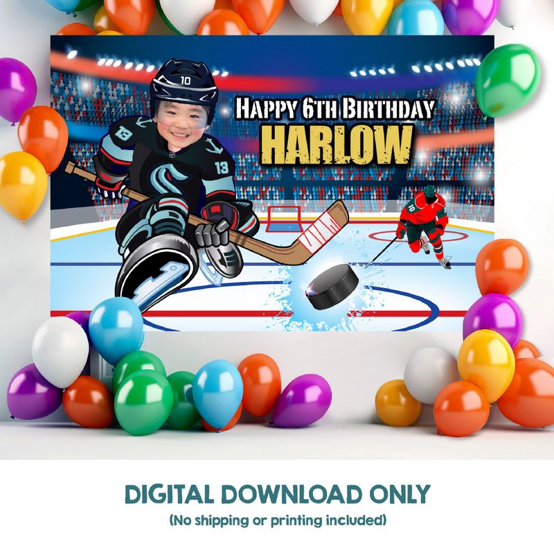 Hockey Banner with photo Custom Hockey Birthday Backdrop Ice Hockey Banner Hockey party Backdrop Hockey party decoration. 2139