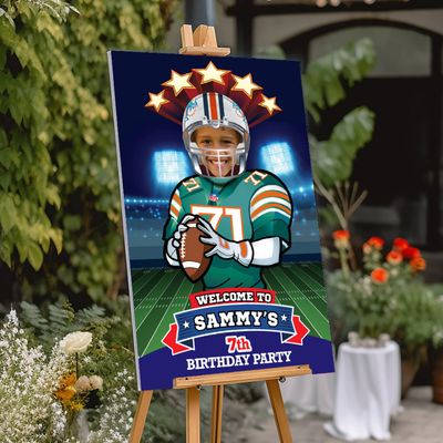 Miami Dolphins Welcome sign, Football Dolphins welcome party with photo, Dolphins Birthday welcome, Dolphins  Entrance party. 2141