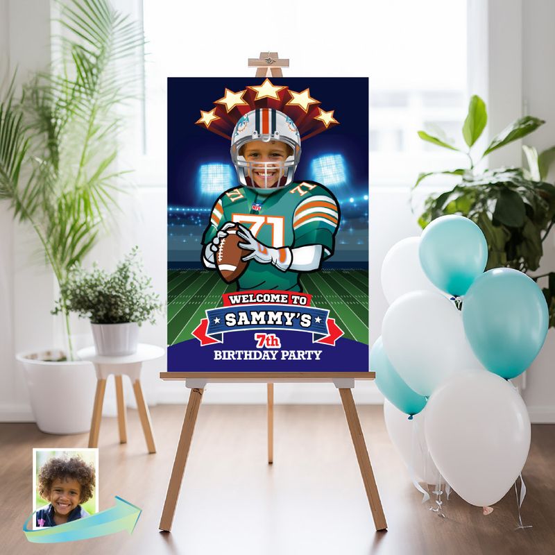 Miami Dolphins Welcome sign, Football Dolphins welcome party with photo, Dolphins Birthday welcome, Dolphins  Entrance party. 2141