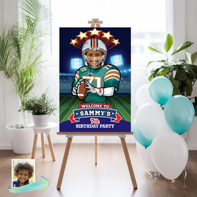 Miami Dolphins Welcome sign, Football Dolphins welcome party with photo, Dolphins Birthday welcome, Dolphins  Entrance party. 2141