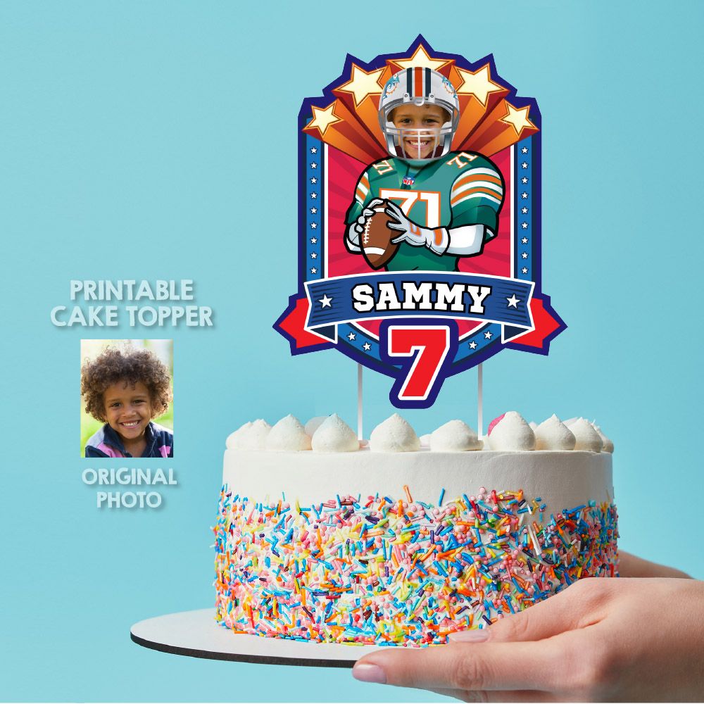 Miami Dolphins Cake topper with photo, Dolphins printable cake, Dolphins cake decor, football cake decor, Cake topper themed Dolphins. 2155