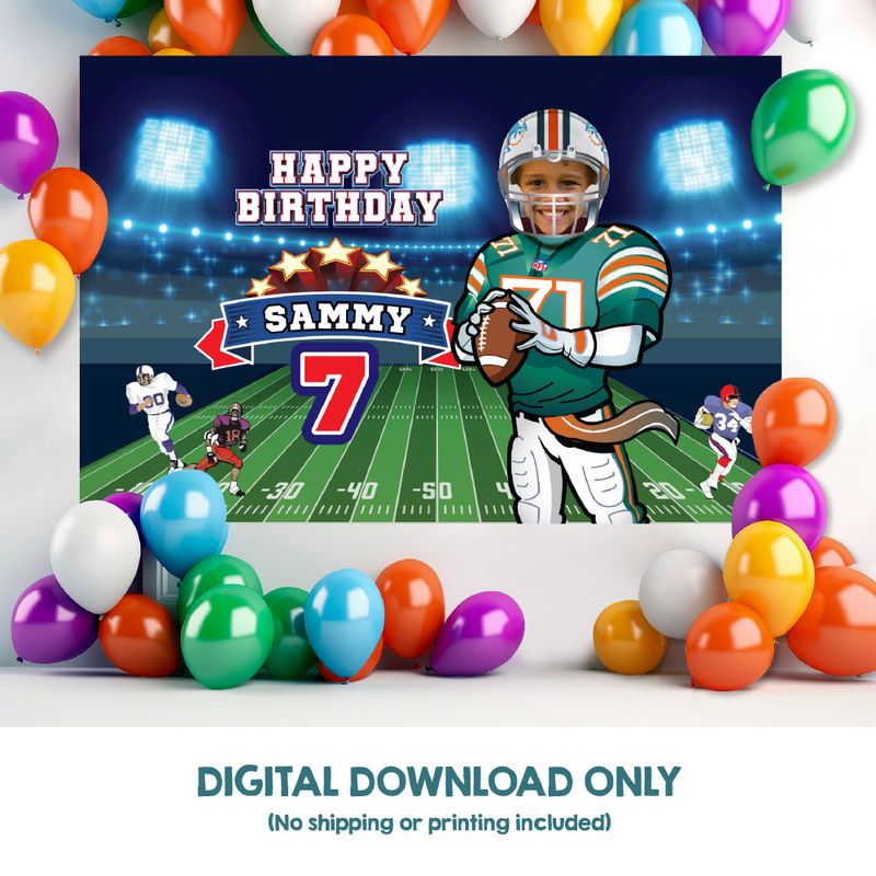 Football Banner with photo, Dolphins Birthday Backdrop, Dolphins Banner, Dolphins Backdrop, Dolphins party decoration, Dolphins themed. 2157
