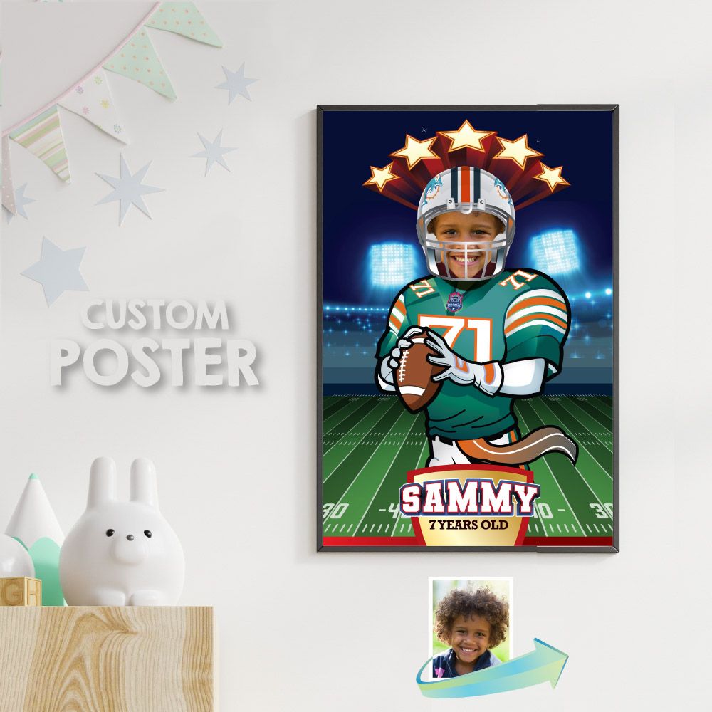 Custom Football Gifts with photo, Printable Dolphins gifts, Dolphins poster, Dolphins decor, Football bedroom, Football gifts ideas. 2158