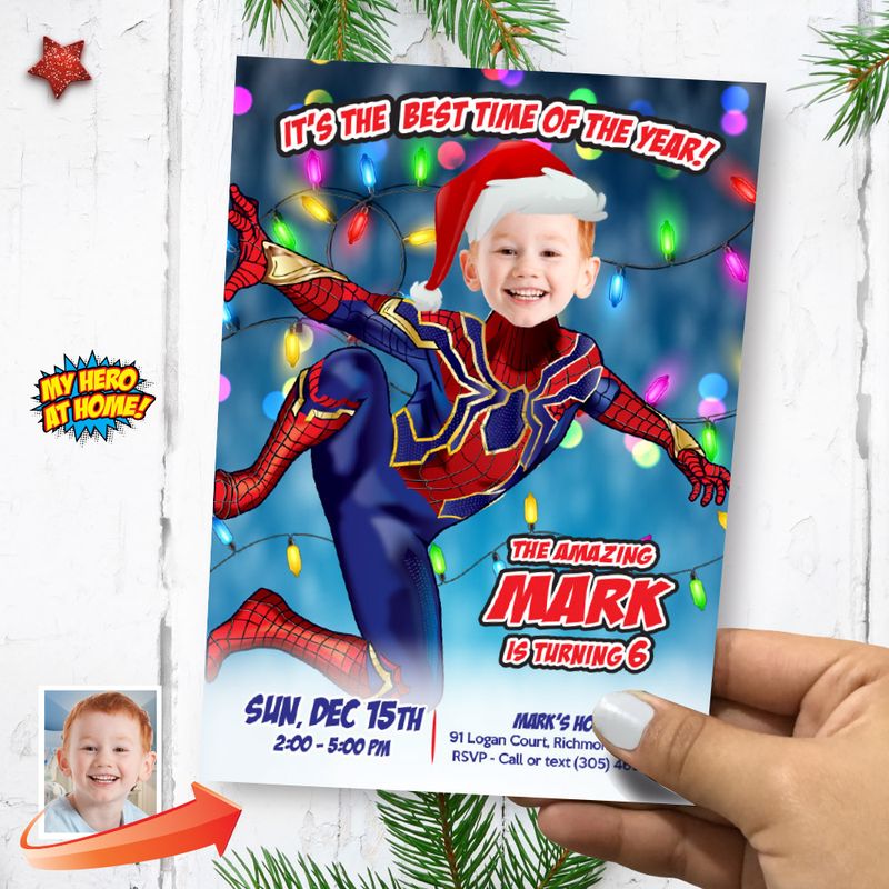Little Spiderman Christmas Birthday Invitation, Spiderman Xmas Party invite, Spiderman xmas flyer, Spiderman xmas digital, Xmas spider. 2172