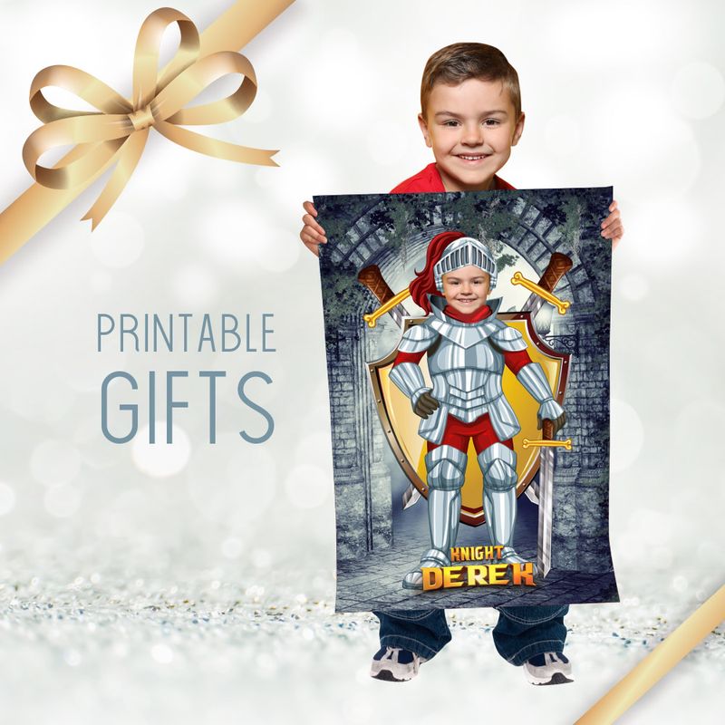 Personalized Knight gift with photo, Medieval Kid Knight print, Custom Medieval fantasy Hero Kid print, Knight Kid gift decor. 2190