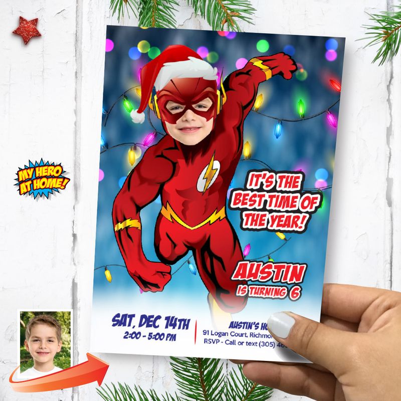 Flash Christmas Birthday party invitation with photo, Flash Digital template, Custom Flash Christmas Theme Party, Flash Xmas Invitation. 2192