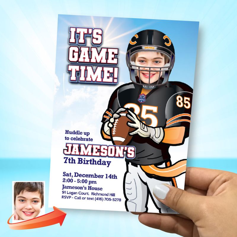 Bears Birthday Party Invitation with photo, Bears Birthday template, Bears digital invite, Football Bears evite party, Bears theme. 2200