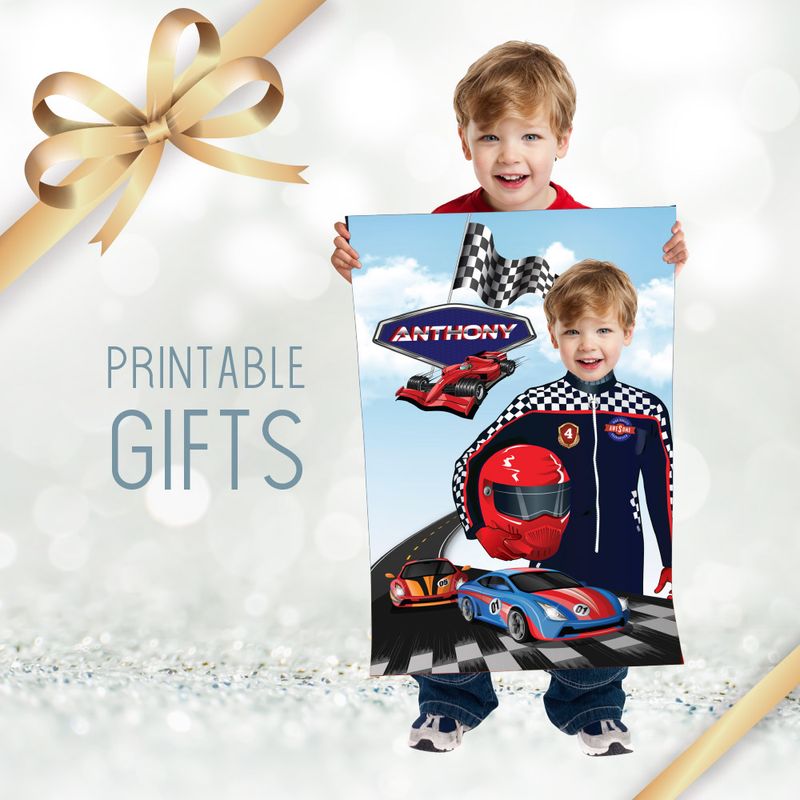 Printable Race Car Gifts with photo, Custom gifts of Race Car, Race Car Prints gifts, Race Car kids bedroom, Poster Race car gifts. 2183
