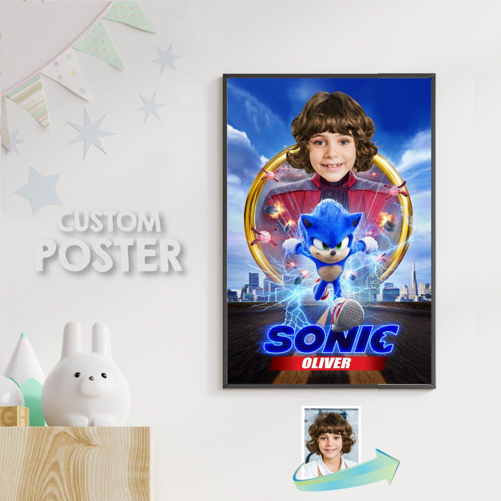 Sonic the hedgehog Gifts with photo, Personalized gifts of Sonic, Printable Sonic gifts, Sonic kids bedroom. 789