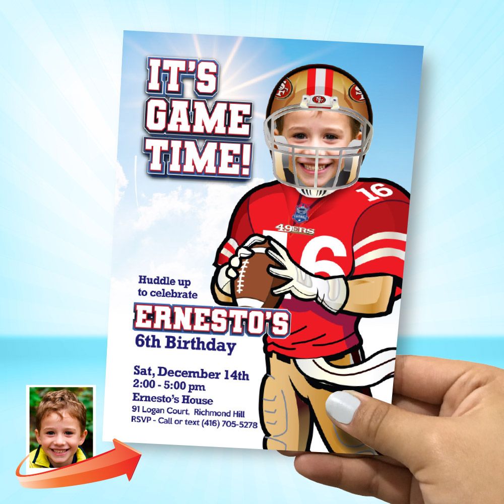 49ers Birthday Party Invitation with photo, 49ers Birthday template, 49ers digital invite, Football 49ers evite party, 49ers theme. 2202