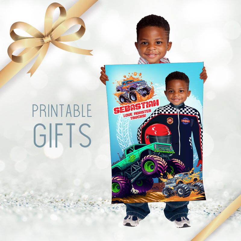 Unique Gift for Monster Truck Enthusiasts, Custom Monster Jam Gifts, Personalized Monster truck artwork, Party and Room Decor for Boys. 2215