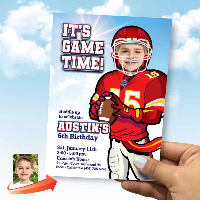 Kansas City Chiefs Birthday Party Invitation with photo, Chiefs Birthday template, Chiefs digital invite. 2217