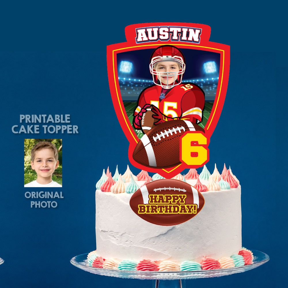 Football Chiefs Cake topper with photo, Chiefs printable cake, Chiefs cake decor, football cake decor, Cake topper themed Chiefs. 2218