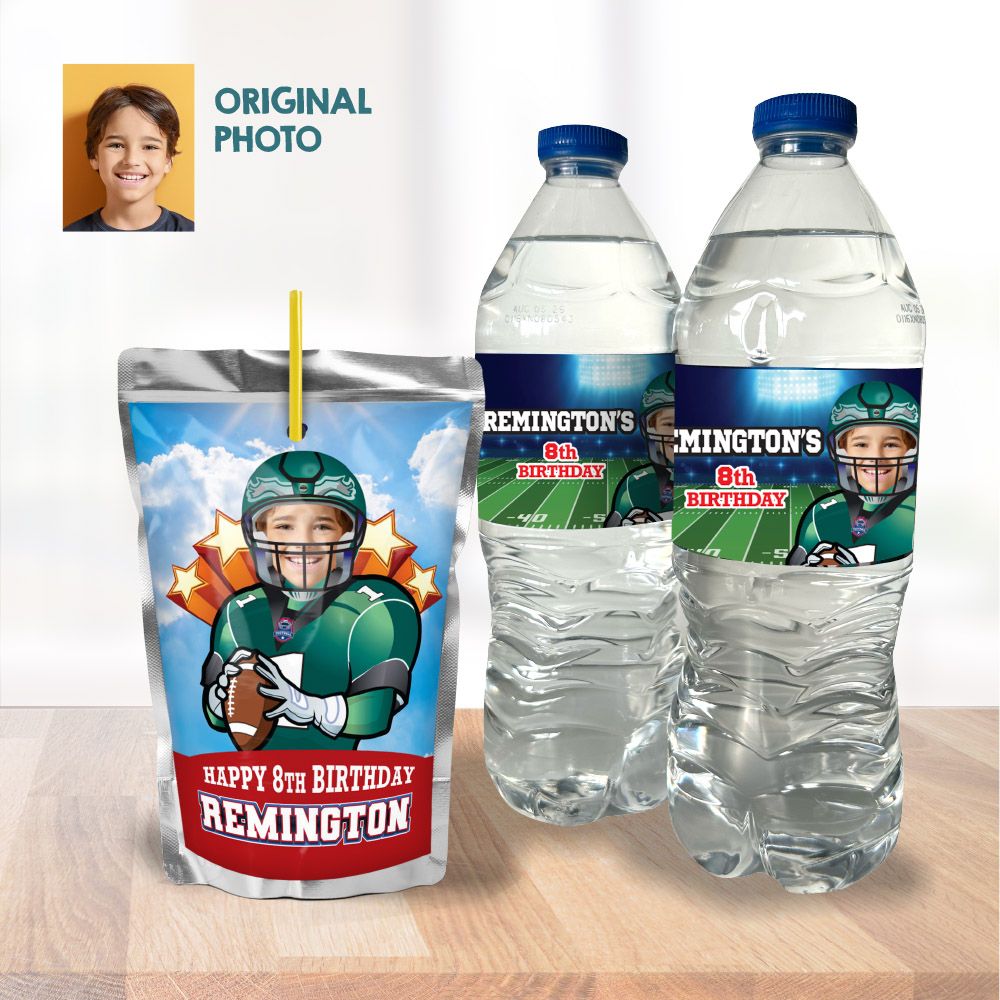 Personalized Football water wrappers, Eagles water labels, Eagles themed birthday, Football Capri sun labels, Eagles Capri sun labels. 2225WJ