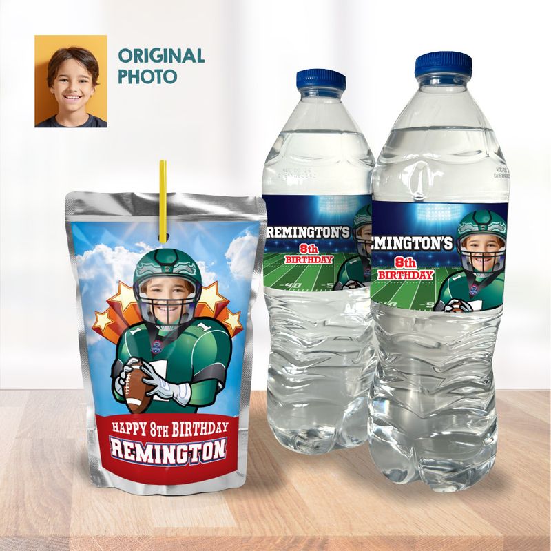 Personalized Football water wrappers, Eagles water labels, Eagles themed birthday, Football Capri sun labels, Eagles Capri sun labels. 2225WJ
