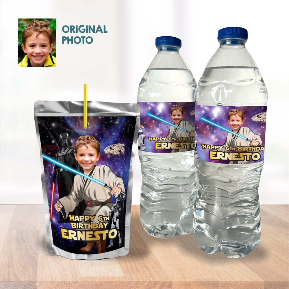 Personalized Jedi water wrappers, Jedi water labels, Jedi party juice labels, Jedi Capri sun labels, Jedi snacks party labels. 2227WJ