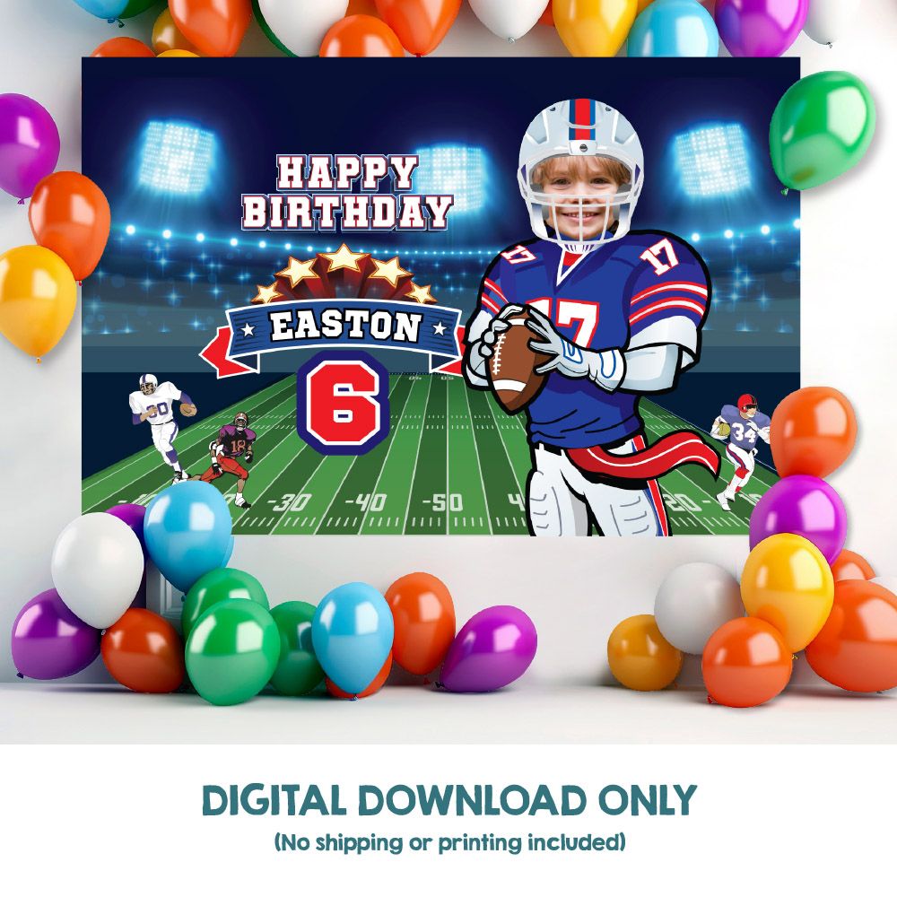Personalized Buffalo Bills Birthday Backdrop, Bills Banner with photo, Bills Backdrop, Bills party decoration. 2203BB