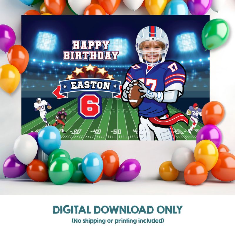 Personalized Buffalo Bills Birthday Backdrop, Bills Banner with photo, Bills Backdrop, Bills party decoration. 2203BB