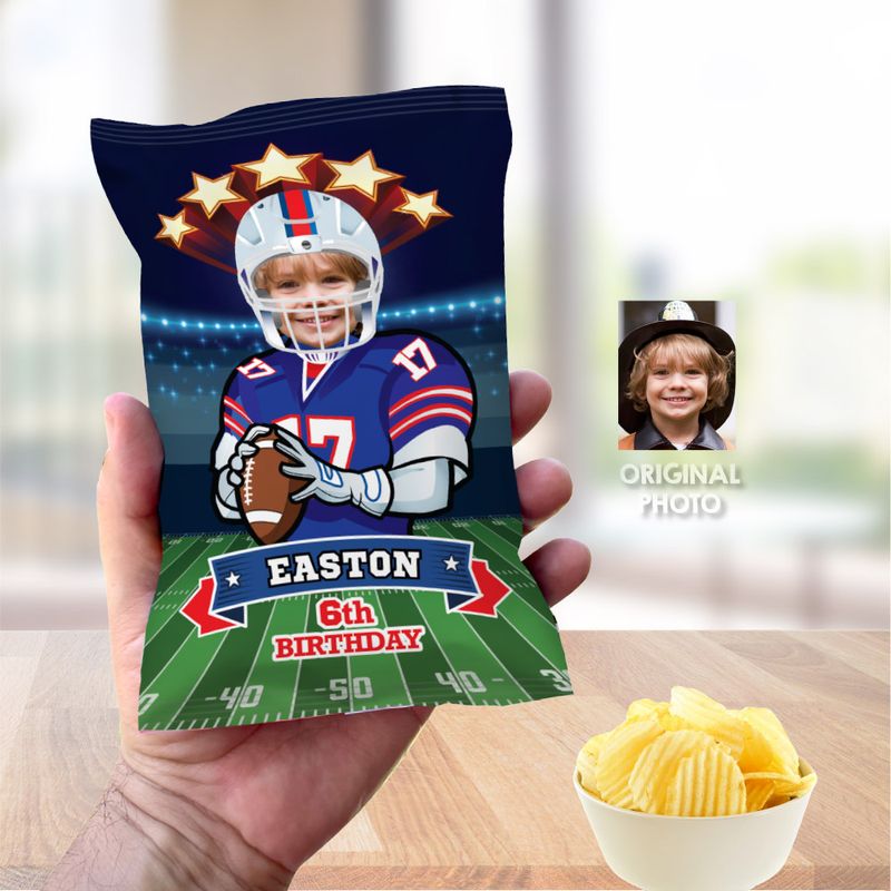 Buffalo Bills Chip Bag labels, Bills birthday themed, Bills snacks bags labels, Buffalo Bills party labels. 2203CB