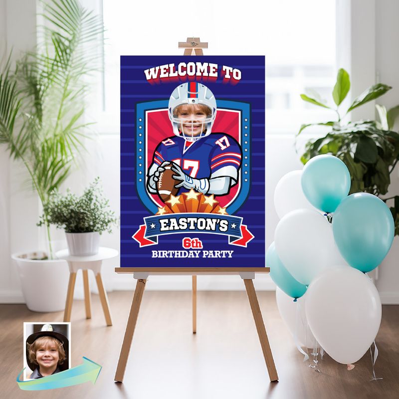 Football Welcome sign with photo, Buffalo Bills welcome party, Football Birthday Sign, Football Party Entrance Print, Quarterback Welcome Sign. 2144