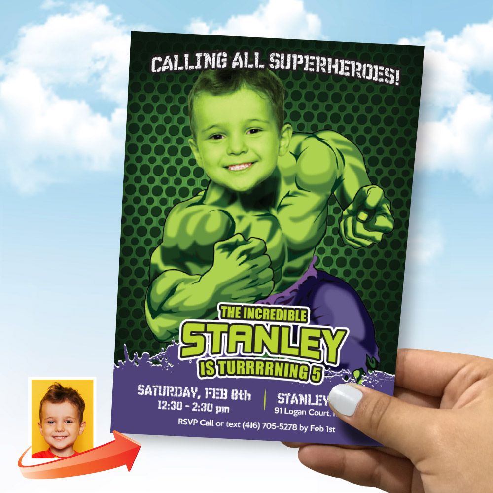Hulk photo Invitation, Hulk theme party, Hulk Digital Invitation, Hulk Thank You, Hulk favor tags, Hulk Party favors, Hulk Party. 089