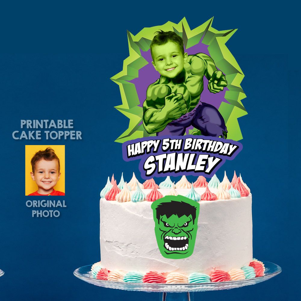 Personalized Hulk Cake topper with photo, Hulk printable cake topper, Hulk cake decor, Hulk DIY Cake, Torta de Hulk, Pastel de Hulk. 089CT