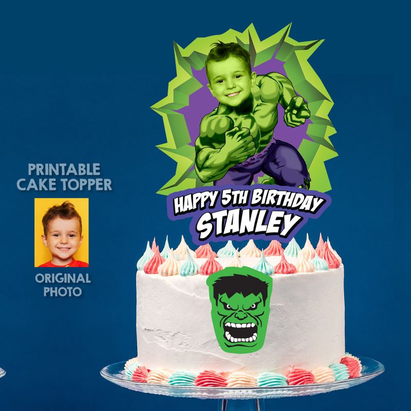 Personalized Hulk Cake topper with photo, Hulk printable cake topper, Hulk cake decor, Hulk DIY Cake, Torta de Hulk, Pastel de Hulk. 089CT