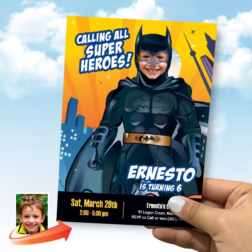 Batman Photo Invitation, Batman Digital, Batman Birthday Invitation, Batman party invitation, Batman thank you. 215