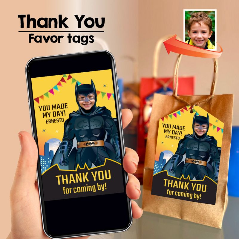 Batman Thank you card, Batman Favor tags, Personalized Batman party favors tags, Batman thanks tag. 215TY