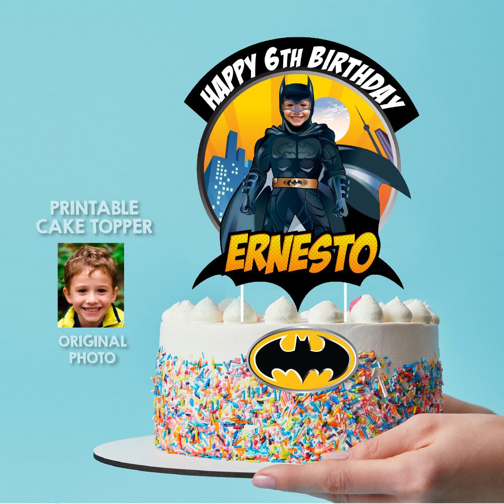 Batman Cake topper with photo, Batman printable cake topper, Batman cake decoration, Batman DIY cake, Batman theme Party. 215CT