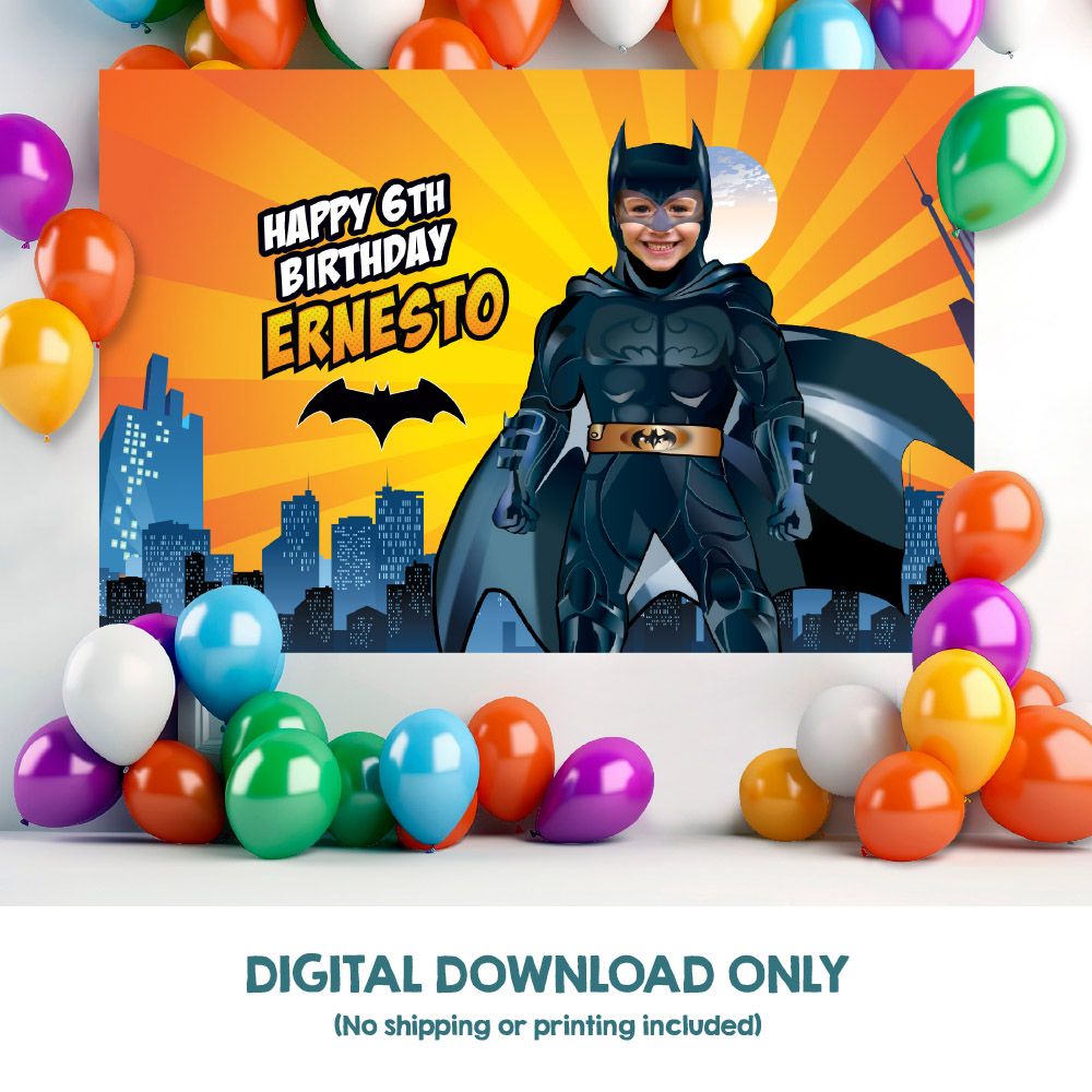 Batman Banner with photo, Custom Batman Birthday Backdrop, Party Banner Batman, Batman Backdrop, Batman party decor. 215BB