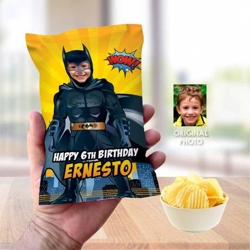 Batman chip bags party favors, Batman Chip Bag Wrapper, Custom Batman Chip Bag label, Batman party decor, DIY superhero chip bags. 215CB