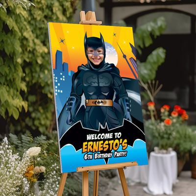 Batman Welcome sign with photo, Batman welcome party, Batman Birthday Sign, Batman Party Entrance Print, Welcome sign themed Batman. 215WS