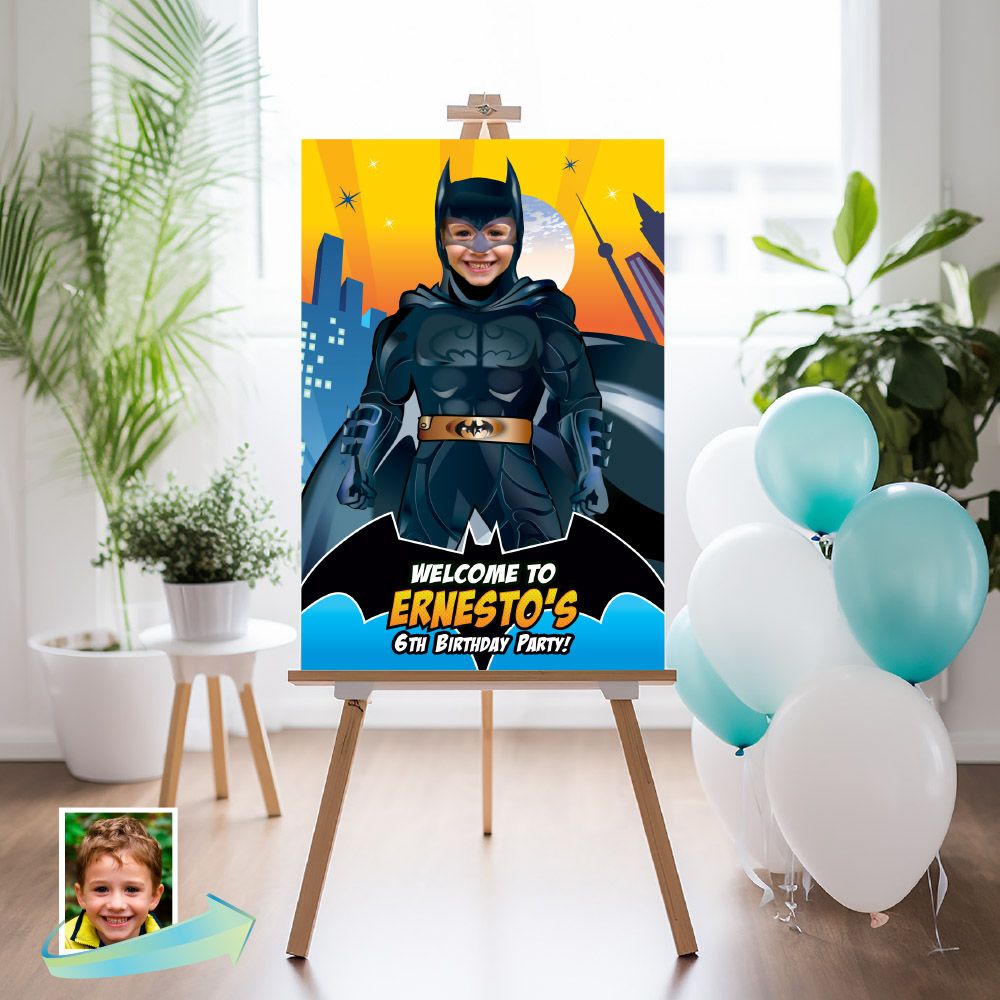 Batman Welcome sign with photo, Batman welcome party, Batman Birthday Sign, Batman Party Entrance Print, Welcome sign themed Batman. 215WS
