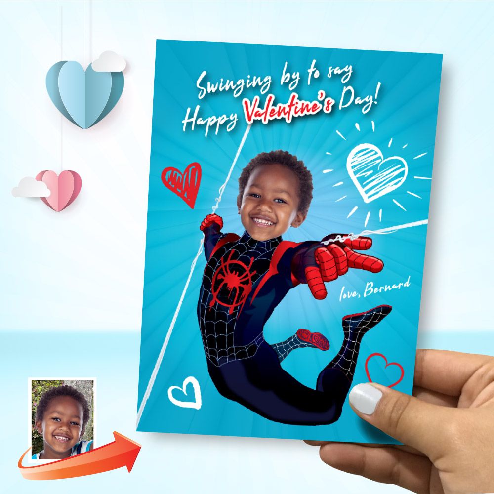 Miles Morales Valentines card, Valentines themed Miles Morales, Spider-verse card themed Valentine, Spiderverse Miles Valentine. 2232B