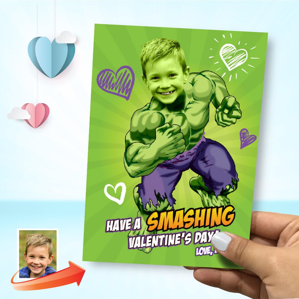 Custom Hulk Valentines card with photo, Valentines evite Hulk, Hulk Digital Valentine, Valentine kids card, Smashing Valentine&#39;s day. 2235B