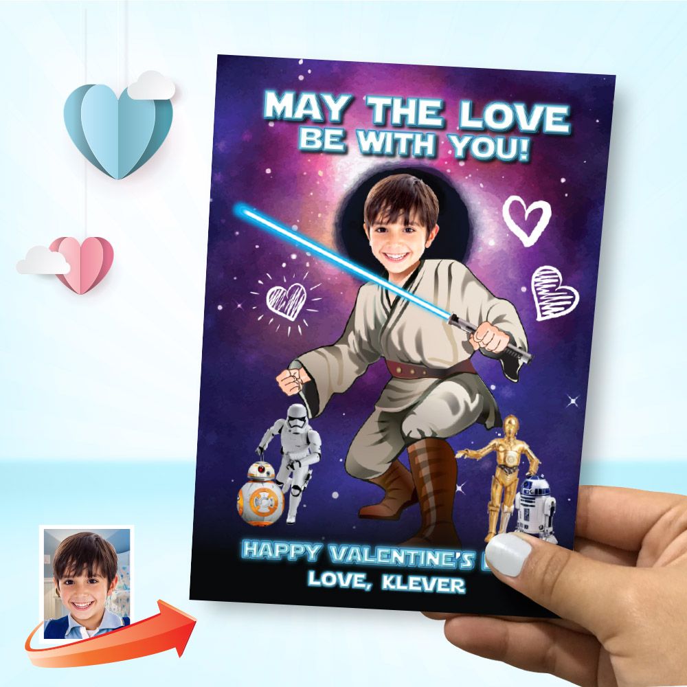 Jedi Valentine&#39;s card with photo, Valentines themed Star Wars, Jedi Digital card Valentine, May the Love be with you Valentines. 2238