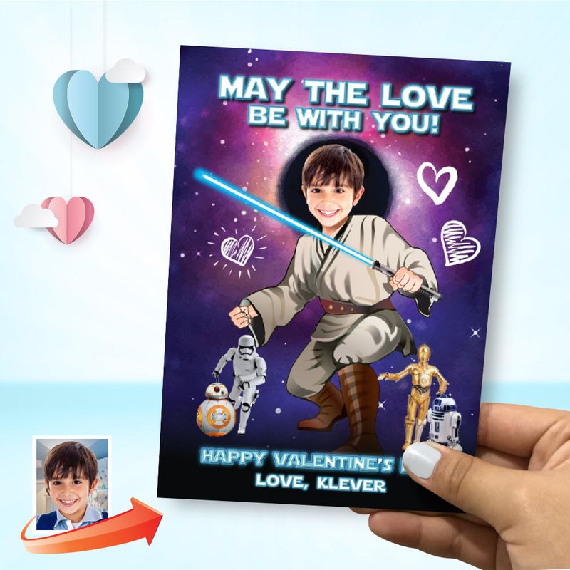 Jedi Valentine&#39;s card with photo, Valentines themed Star Wars, Jedi Digital card Valentine, May the Love be with you Valentines. 2238