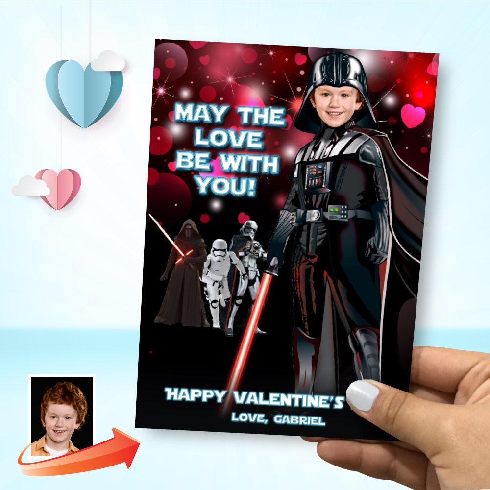 Darth Vader Valentine&#39;s card with photo, Valentines themed Dark Side, Valentines Darth Vader, Darth Vader May the Love be with you. 2240