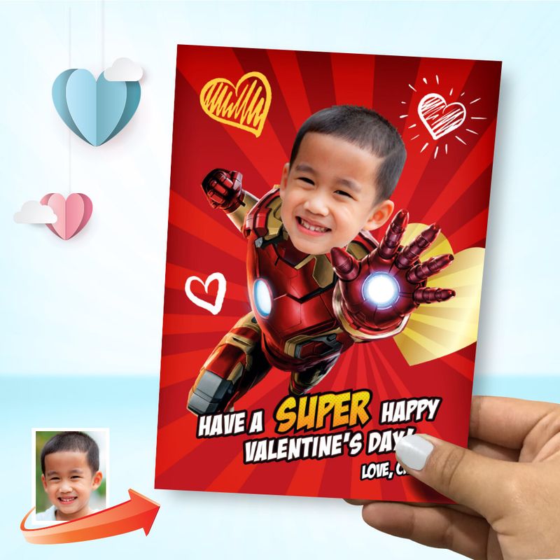 Custom Iron-Man Valentines with photo, Valentine themed Iron-Man, Iron-Man Digital card themed Valentine, Valentine Iron-Man card. 2242